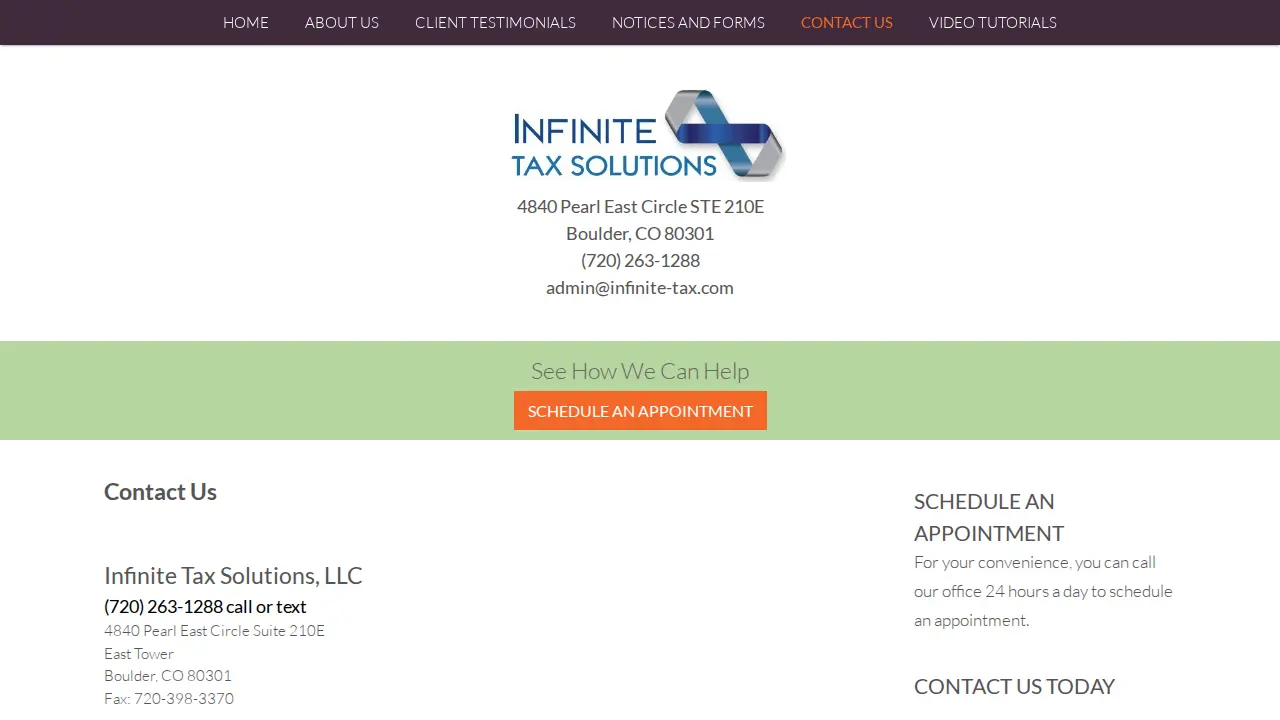 Infinite Tax Solutions page