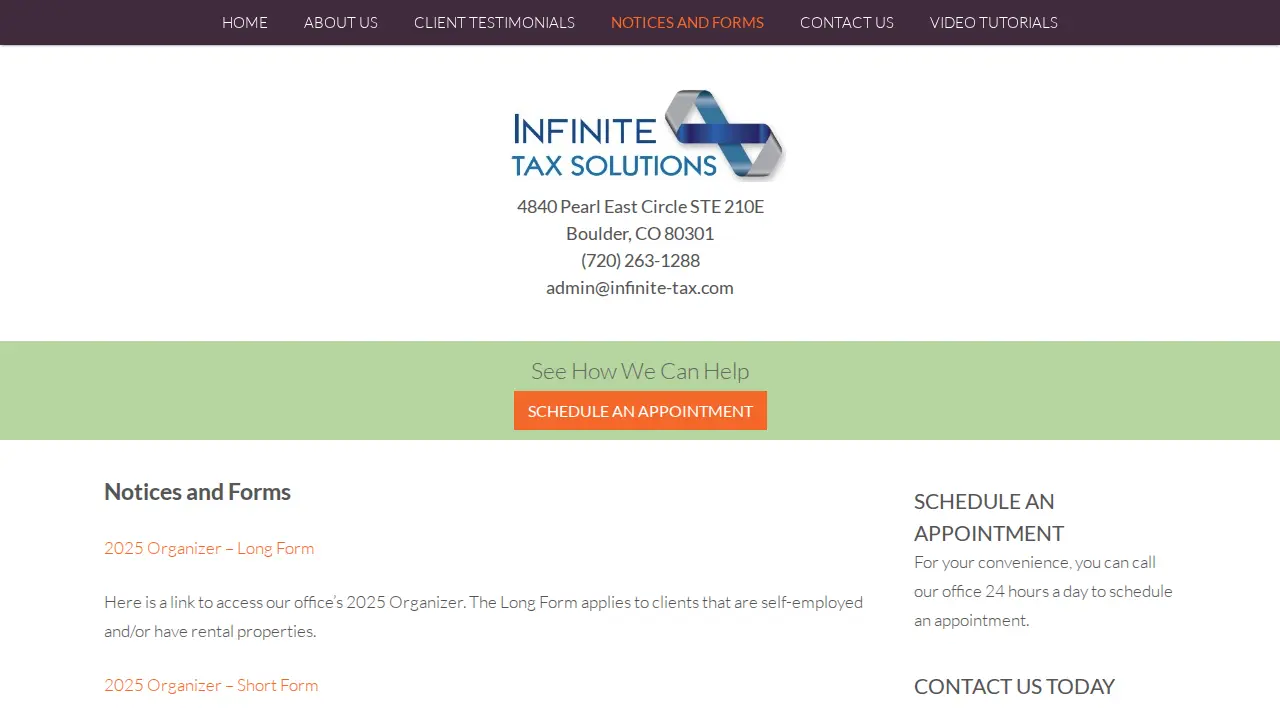 Infinite Tax Solutions page