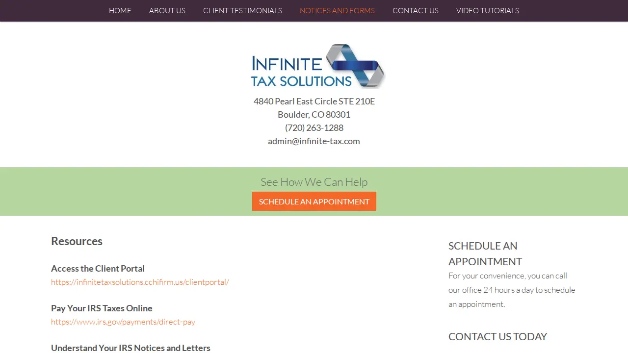 Infinite Tax Solutions page