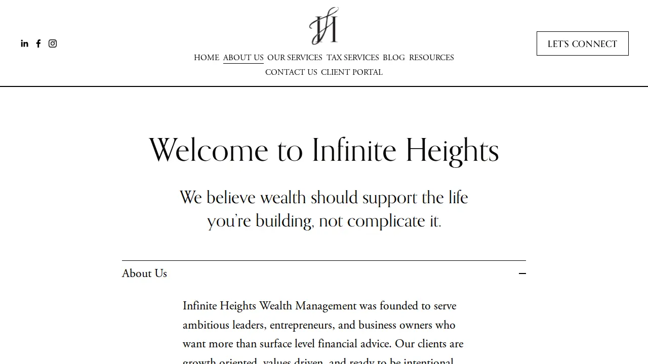 Infinite Heights Wealth Management page