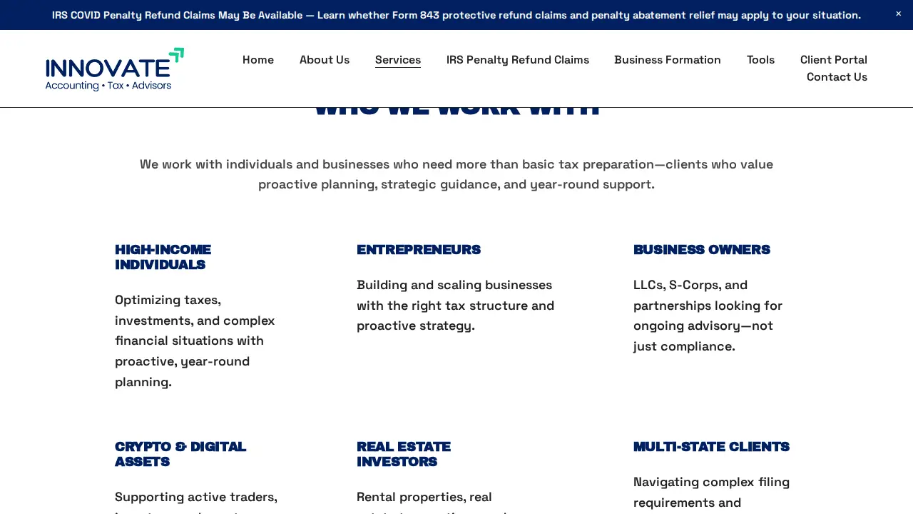 Innovate Advisors page