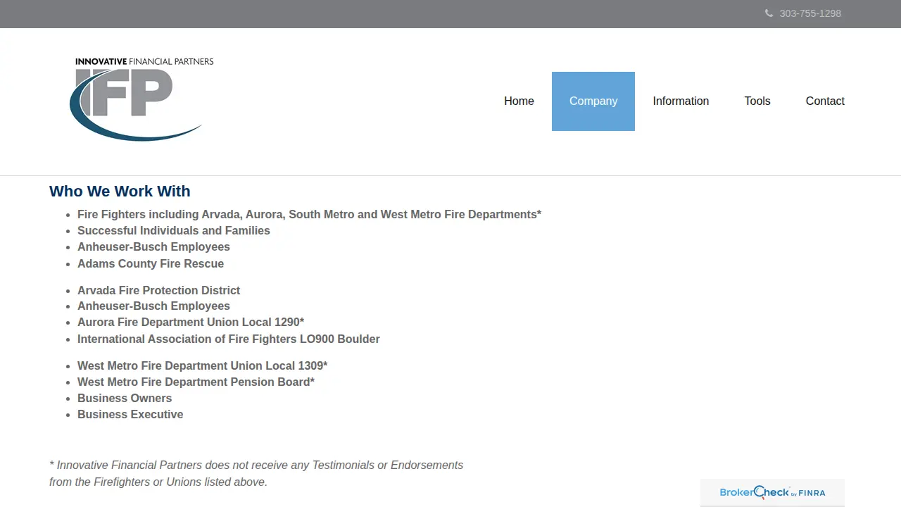 Innovative Financial Partners page