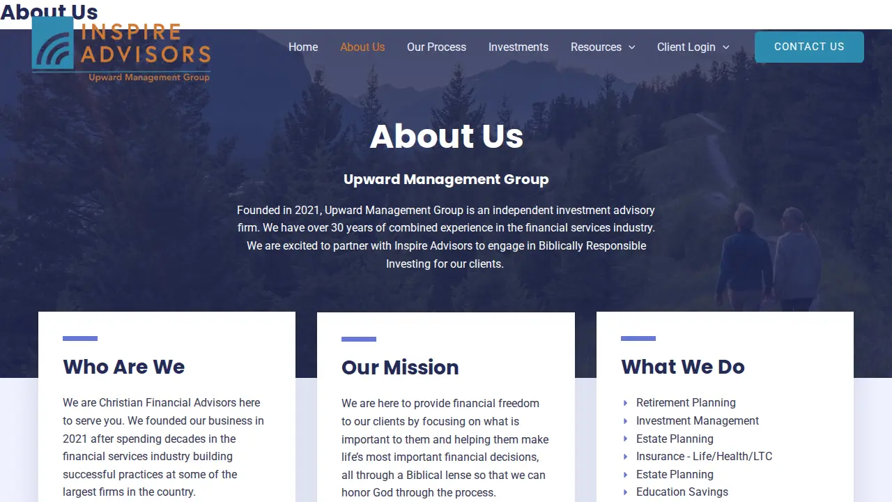 Inspire Advisors - Upward Management Group page