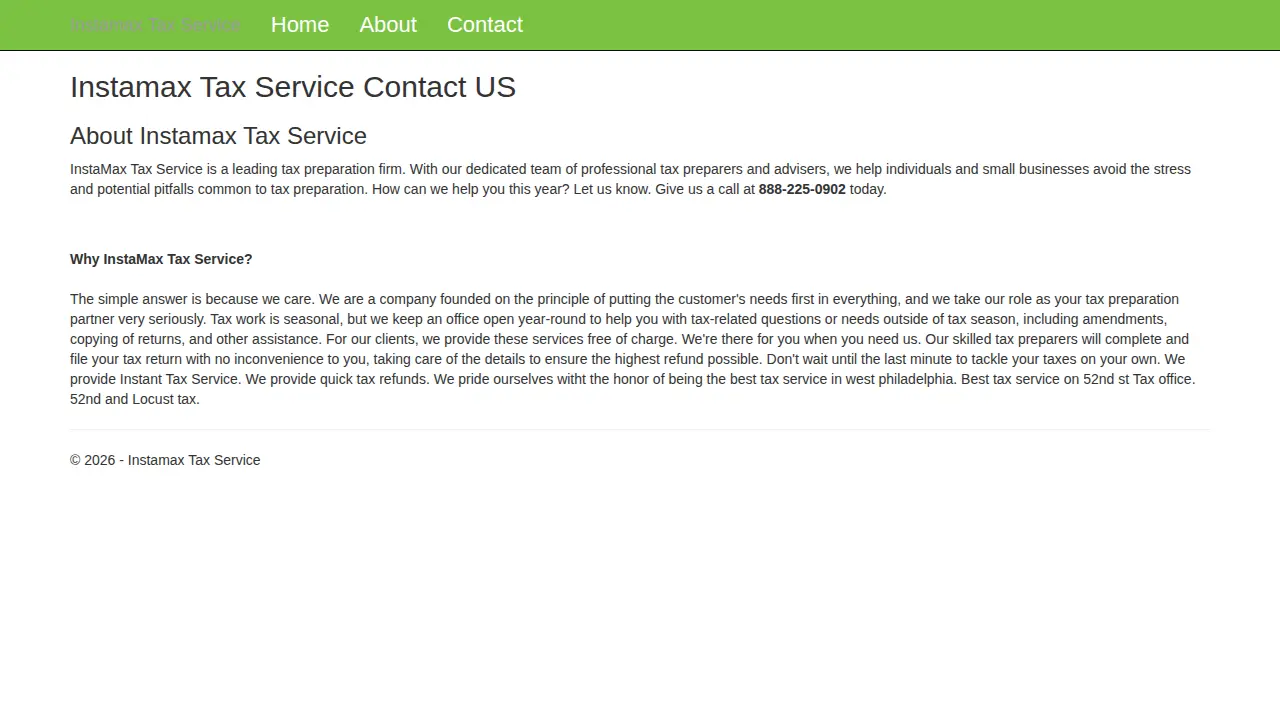 Instamax Tax Service page
