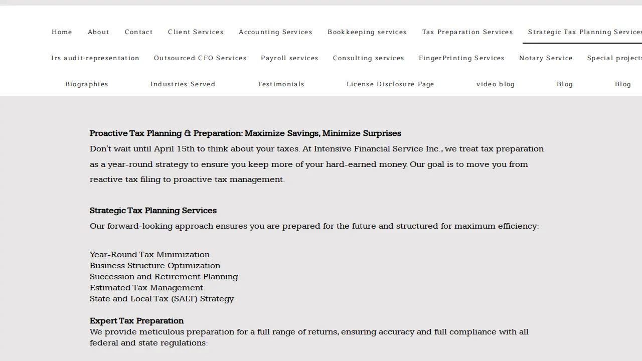 Intensive Financial Service lnc.CPA page