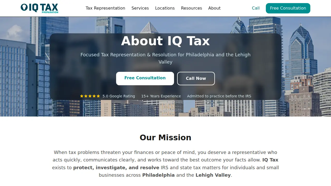 IQ Tax Preparation page