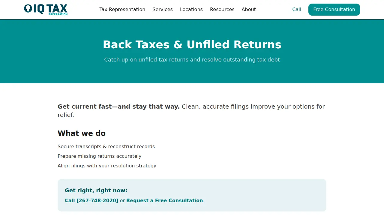 IQ Tax Preparation page