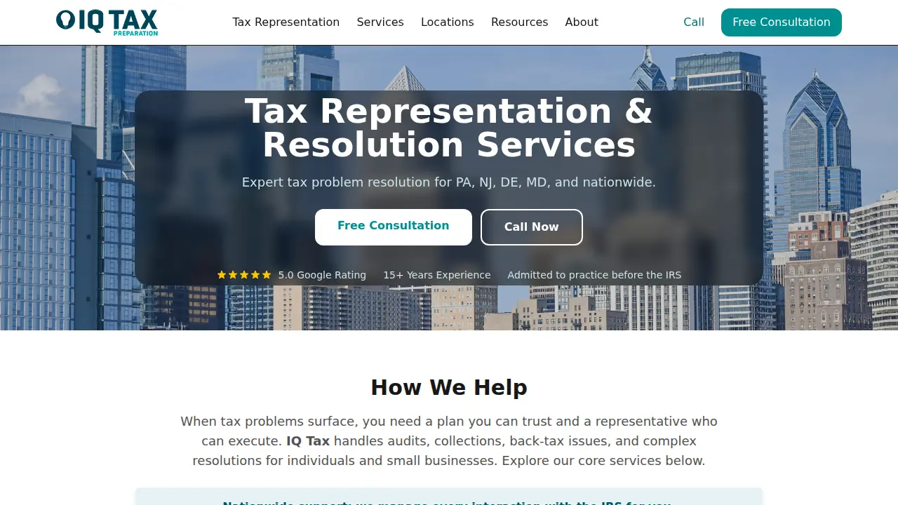 IQ Tax Preparation page