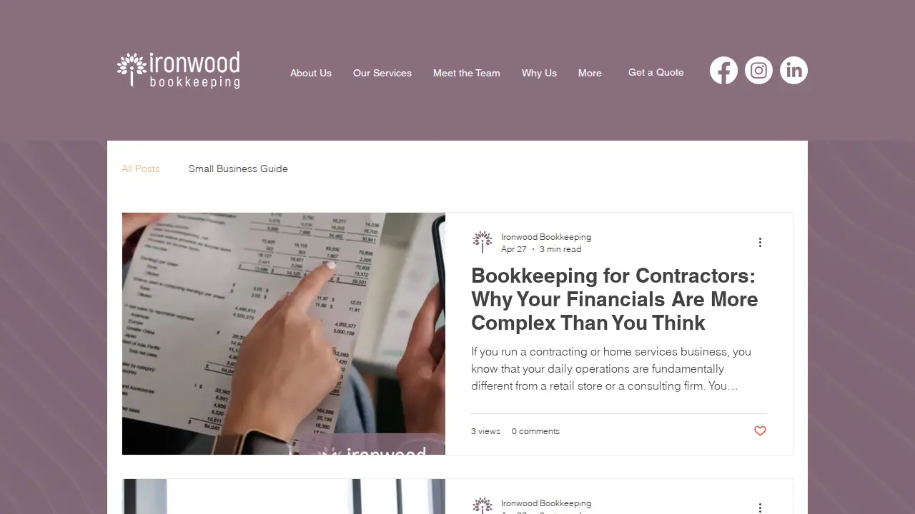 Ironwood Bookkeeping page
