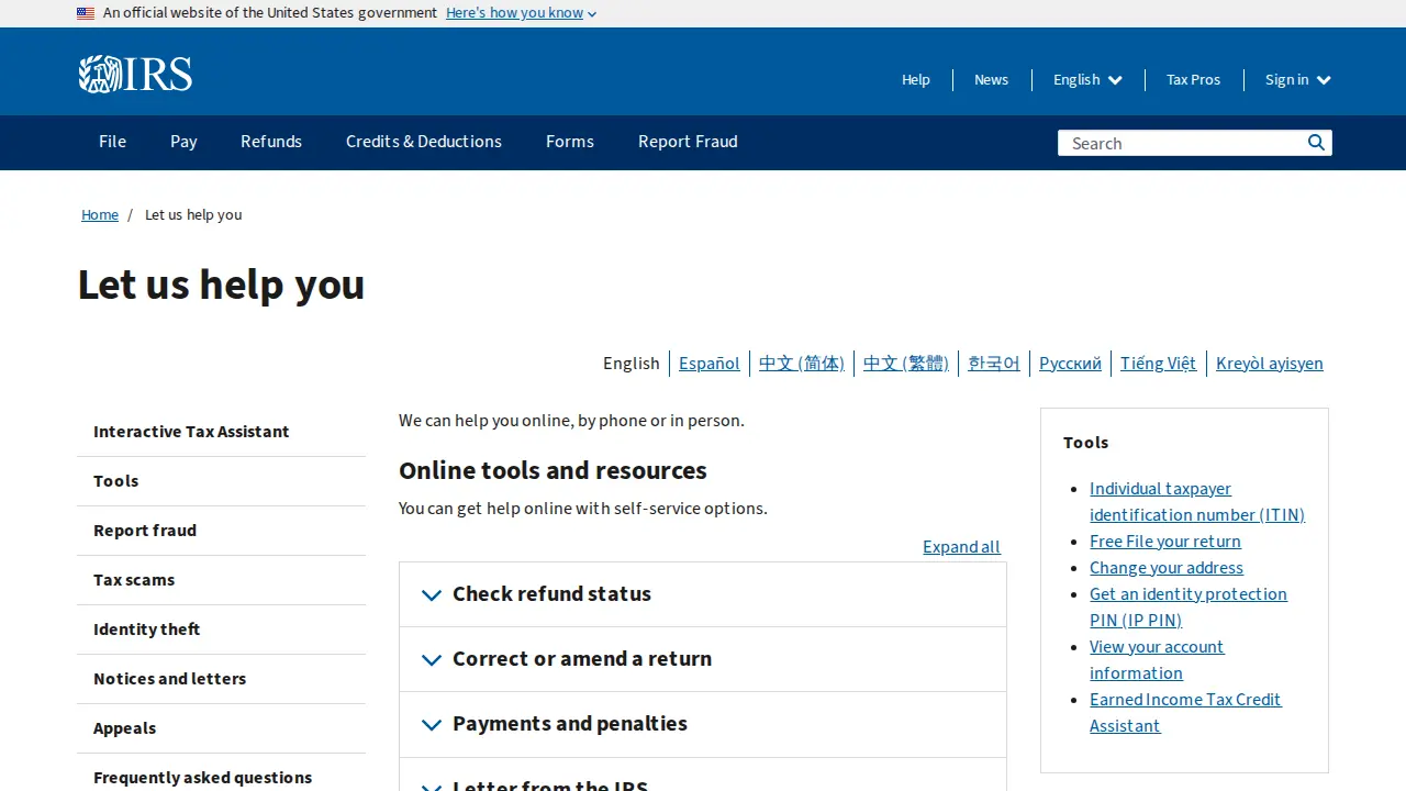 Federal Income Tax Services page