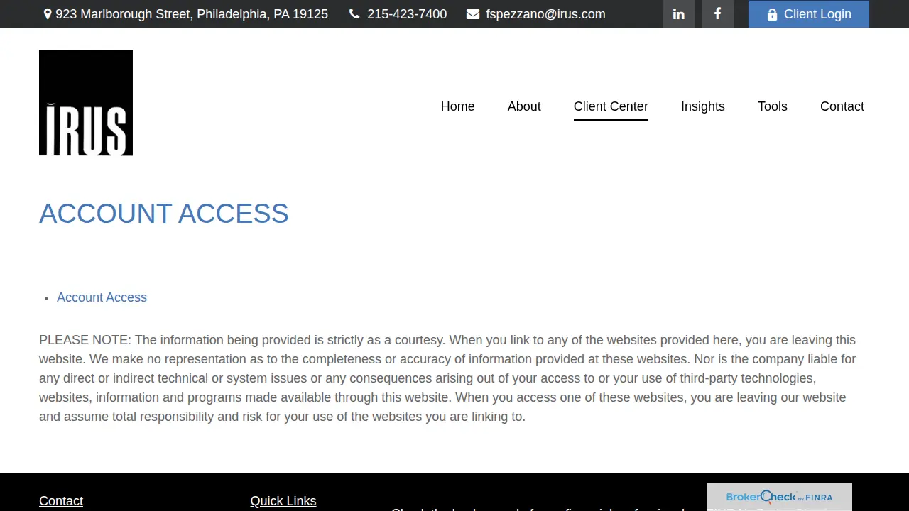 Irus Corporation page