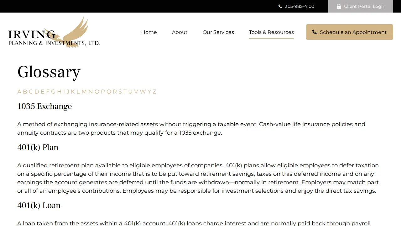 Irving Planning & Investments, Ltd. page
