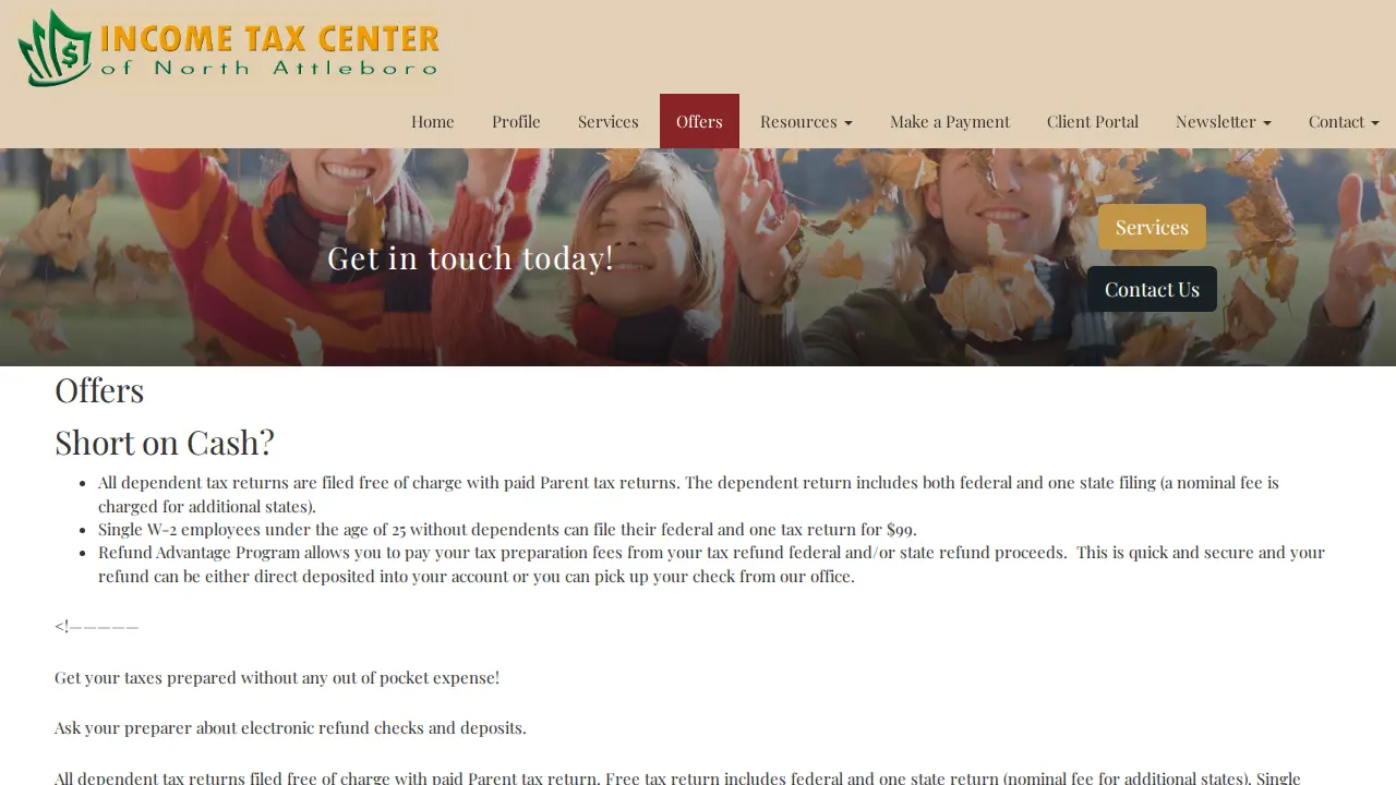 Income Tax Center of North Attleboro page
