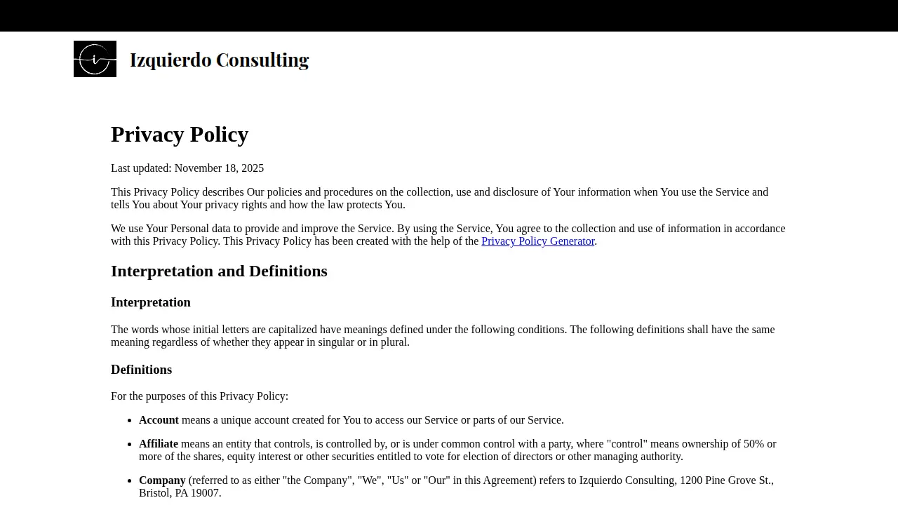 Izquierdo Consulting page
