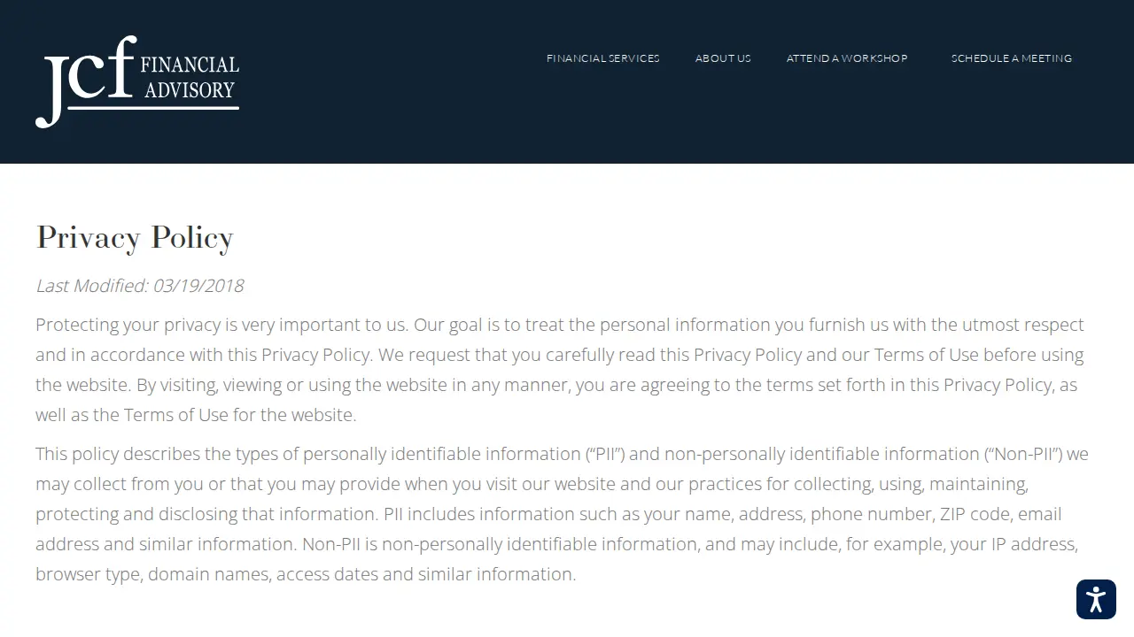 JCF Financial Advisory page
