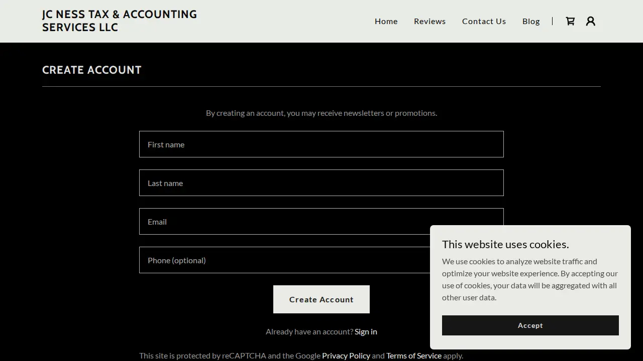 JC Ness Tax Services page