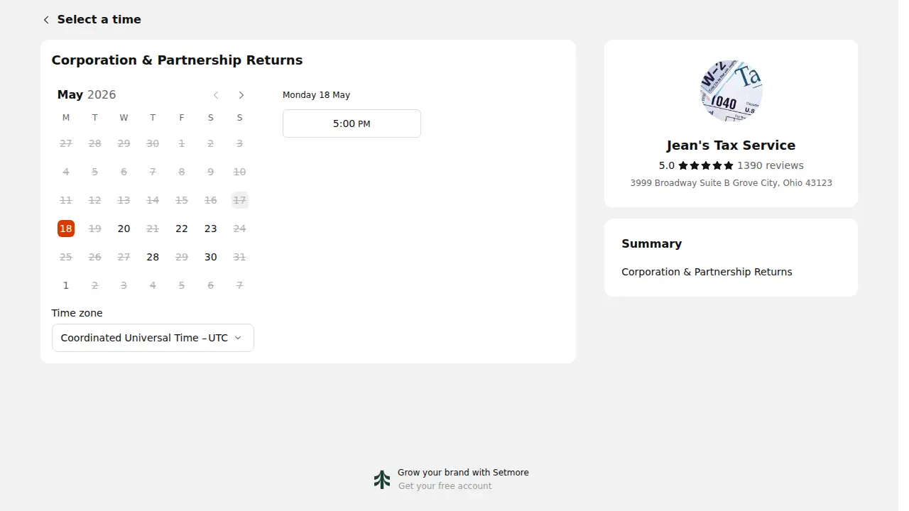 Jean's Tax Service page