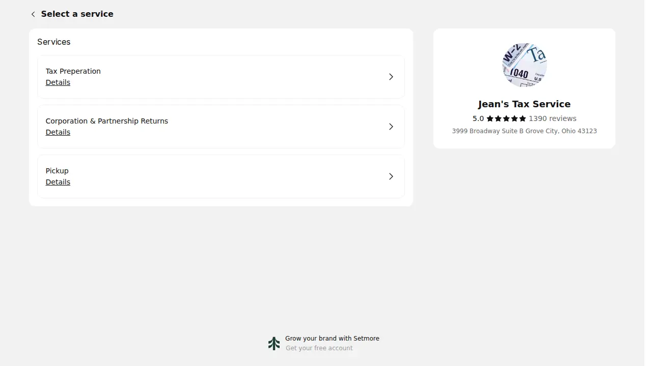 Jean's Tax Service page