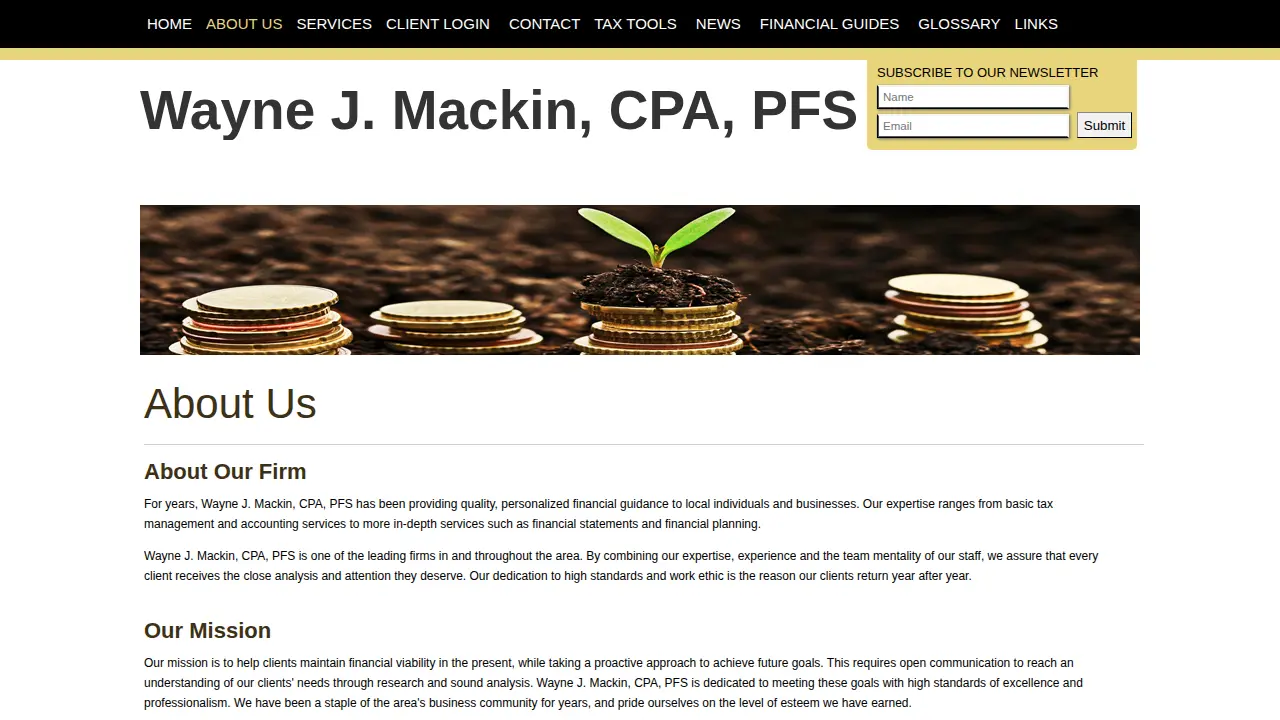 Wayne J. Mackin, CPA, PFS page