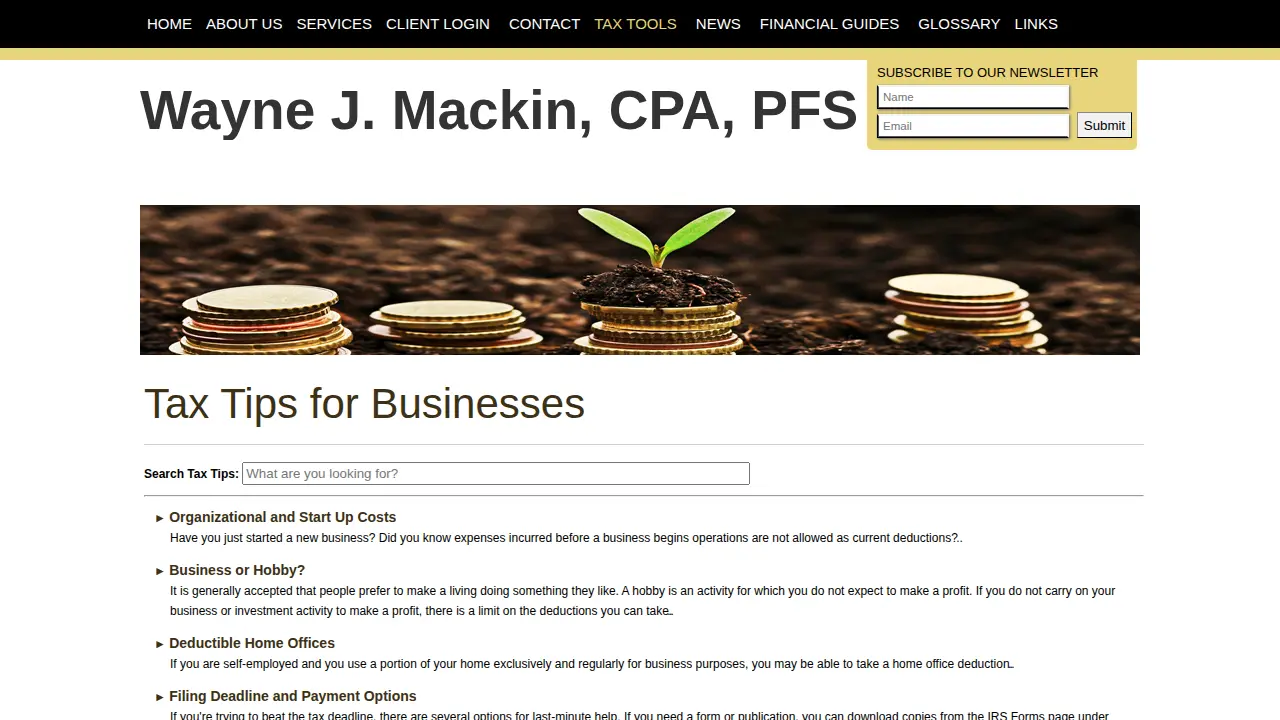 Wayne J. Mackin, CPA, PFS page