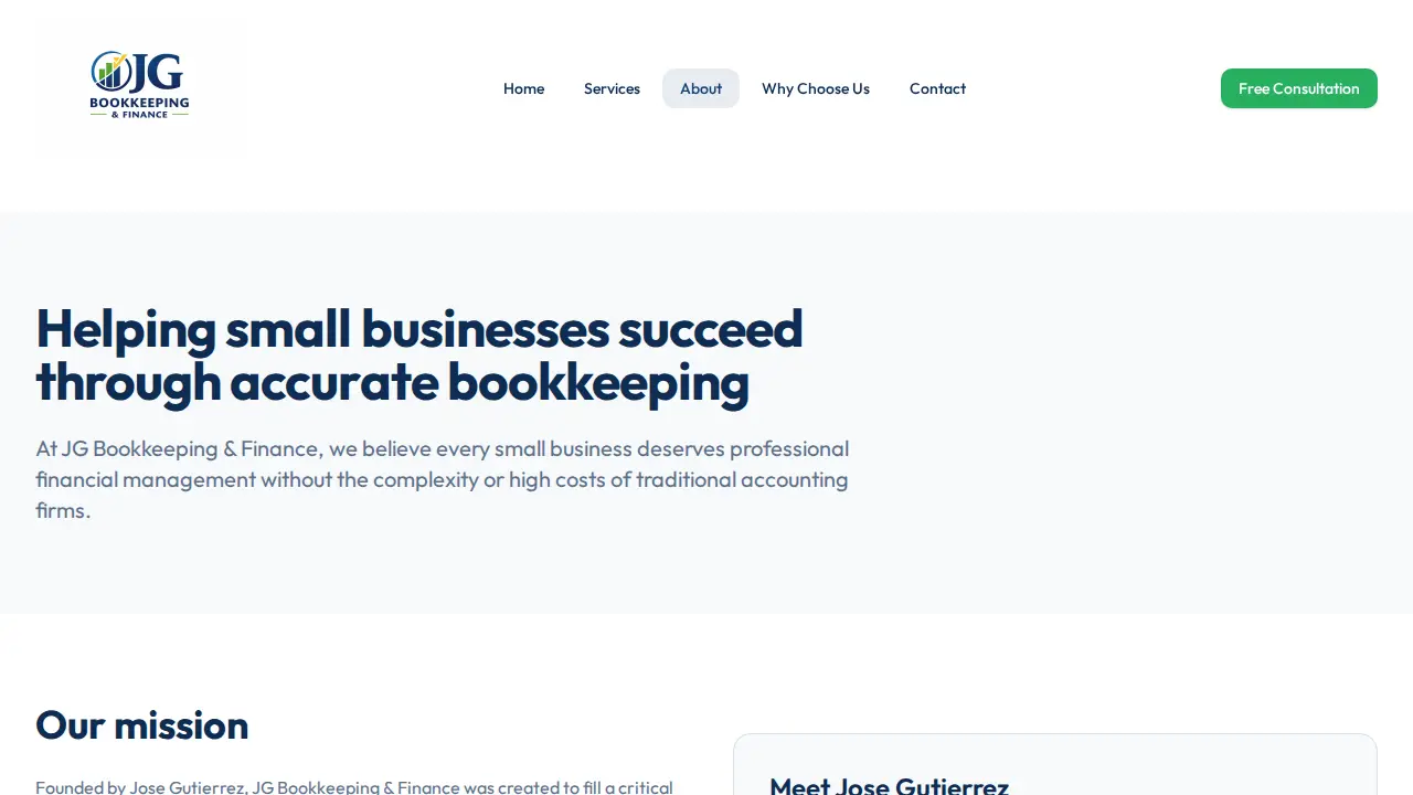 JG Bookkeeping & Finance page