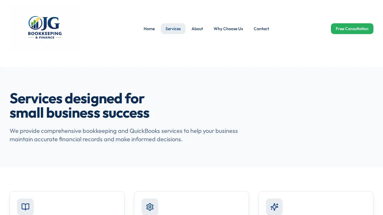 JG Bookkeeping & Finance page