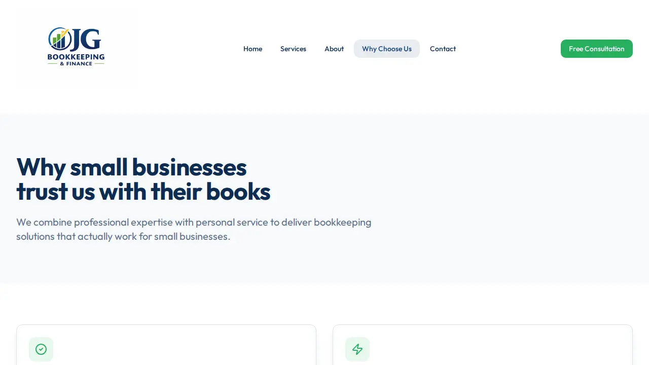 JG Bookkeeping & Finance page