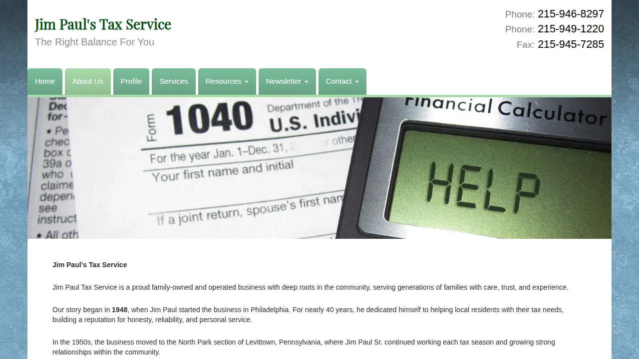 Jim Paul's Tax Service page