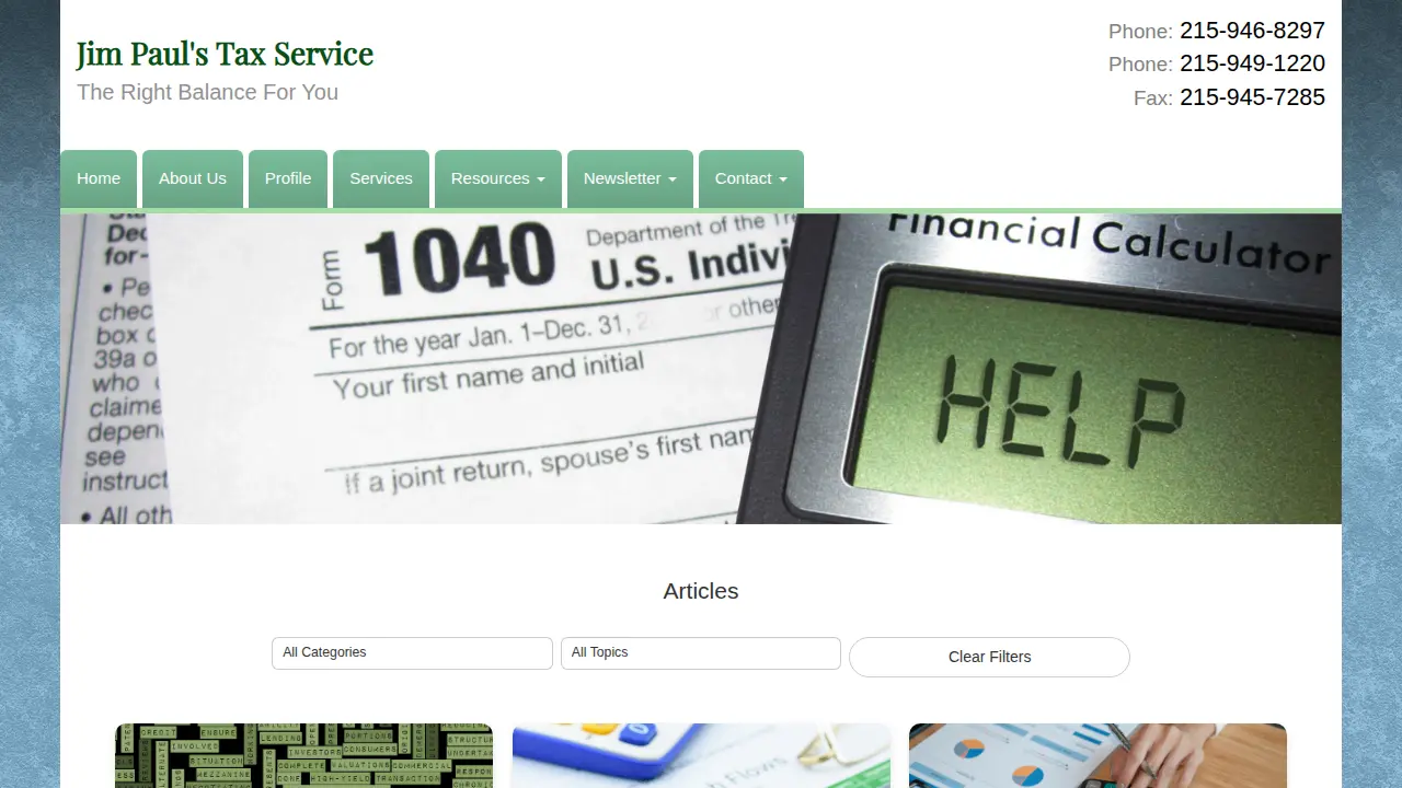 Jim Paul's Tax Service page