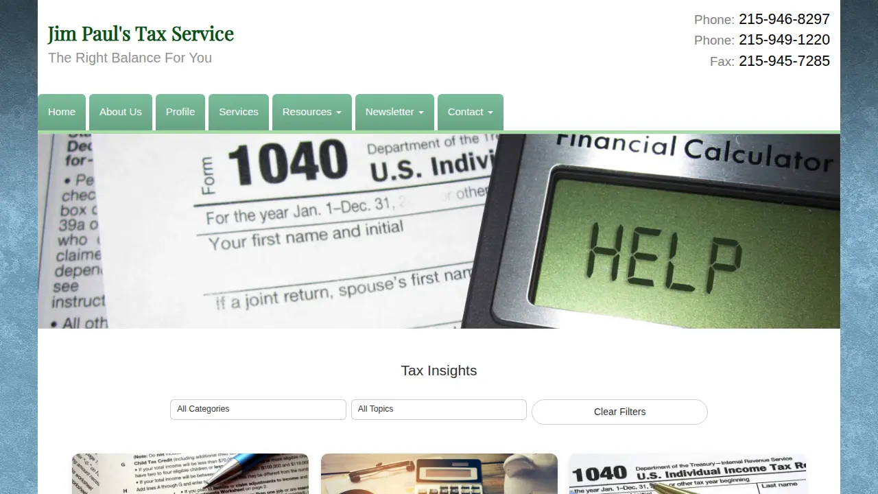 Jim Paul's Tax Service page