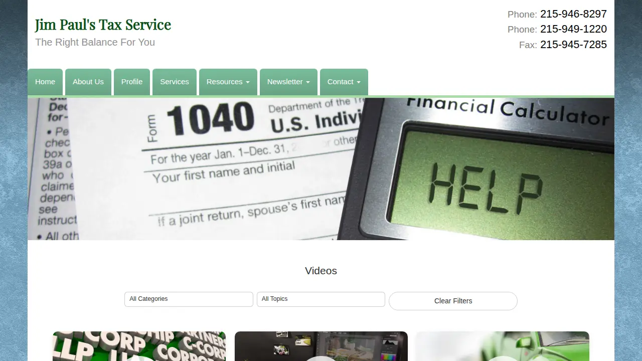 Jim Paul's Tax Service page