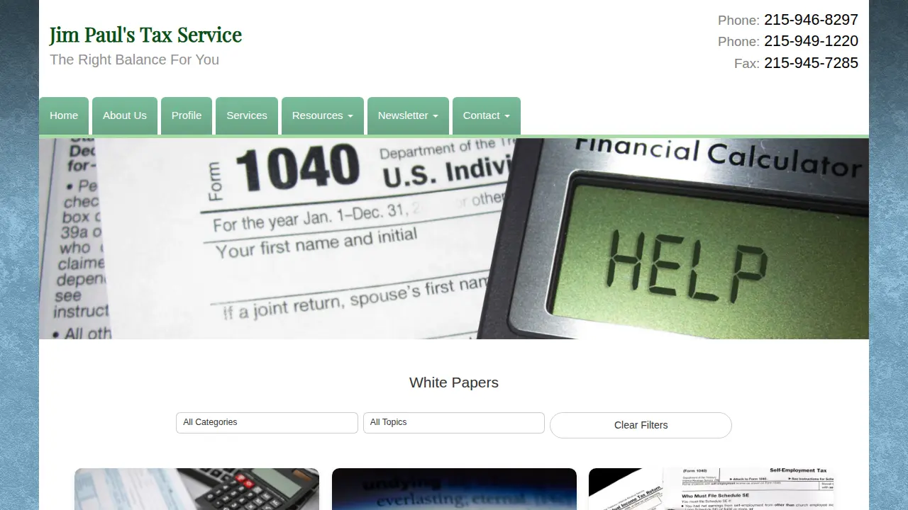 Jim Paul's Tax Service page