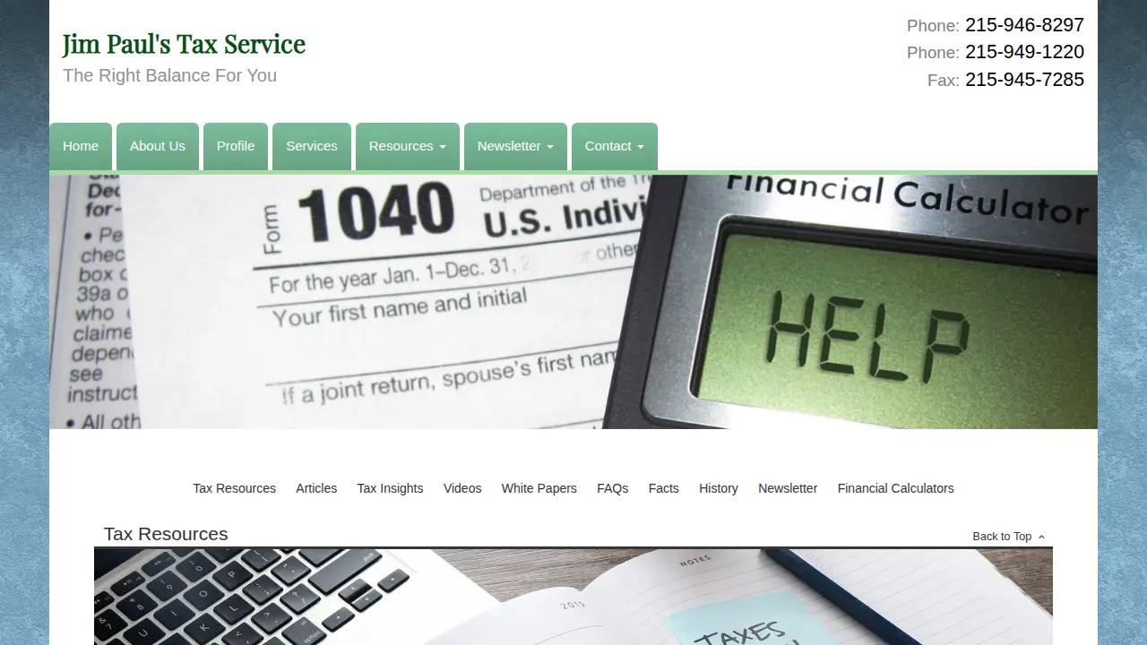 Jim Paul's Tax Service page