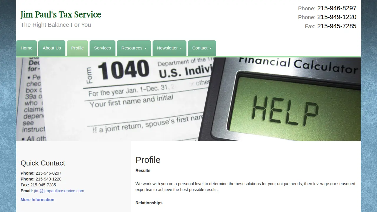 Jim Paul's Tax Service page