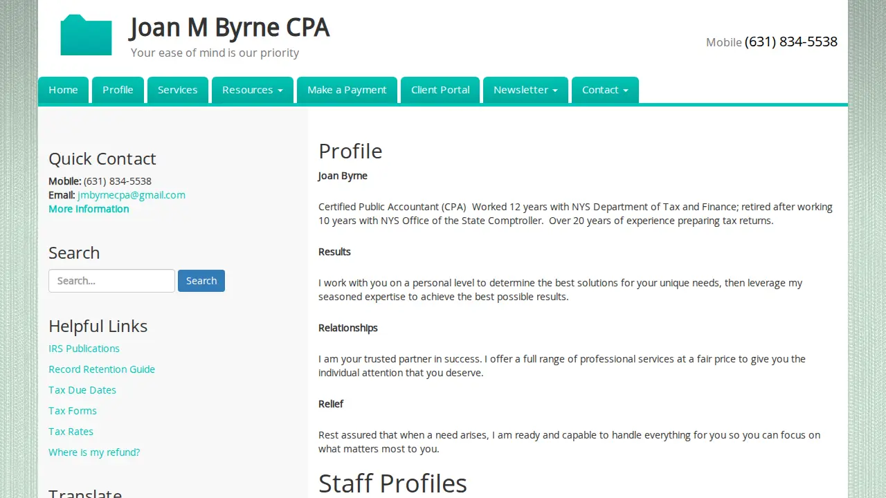 Joan M Byrne CPA page