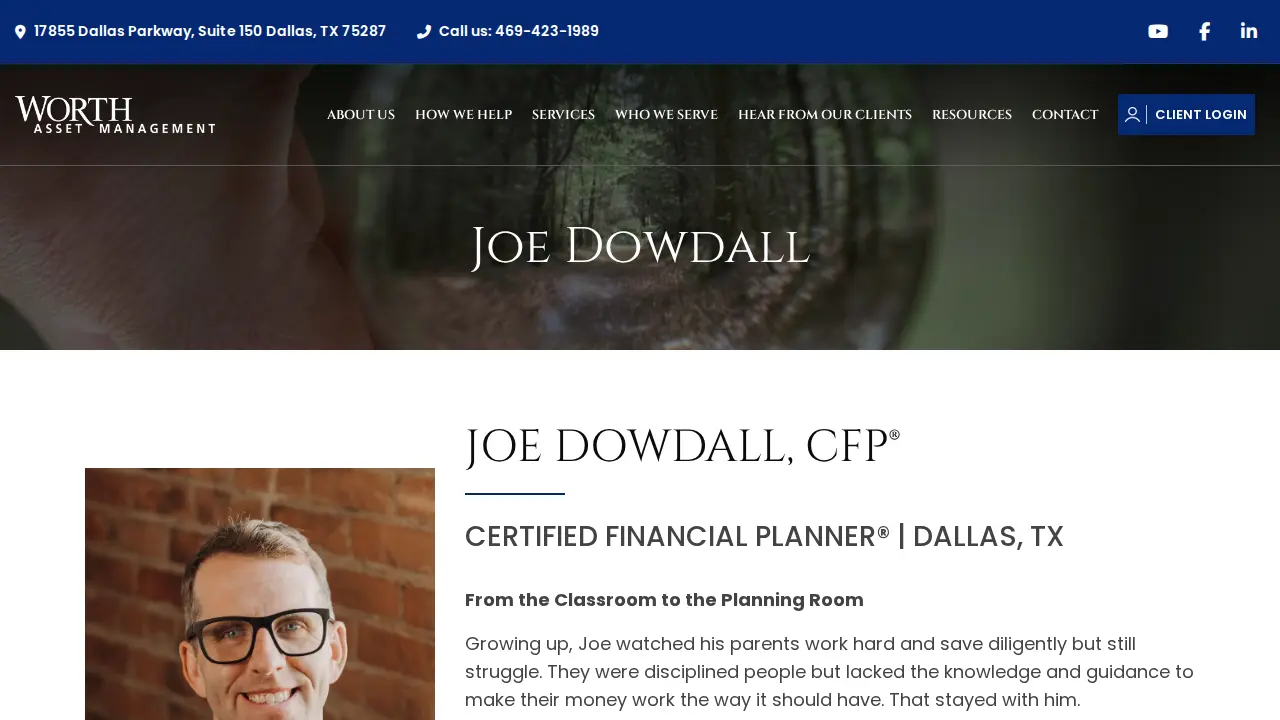 Joe Dowdall - Worth Asset Management page