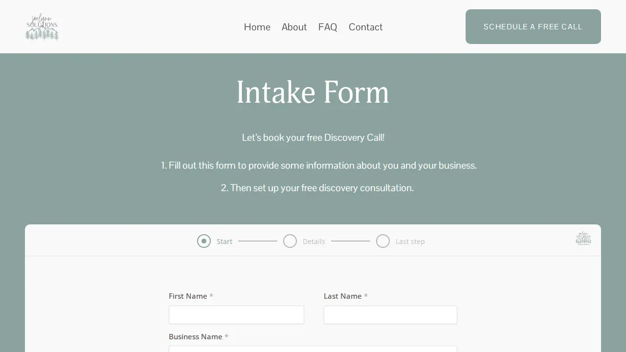 Joelynn Solutions Bookkeeping page