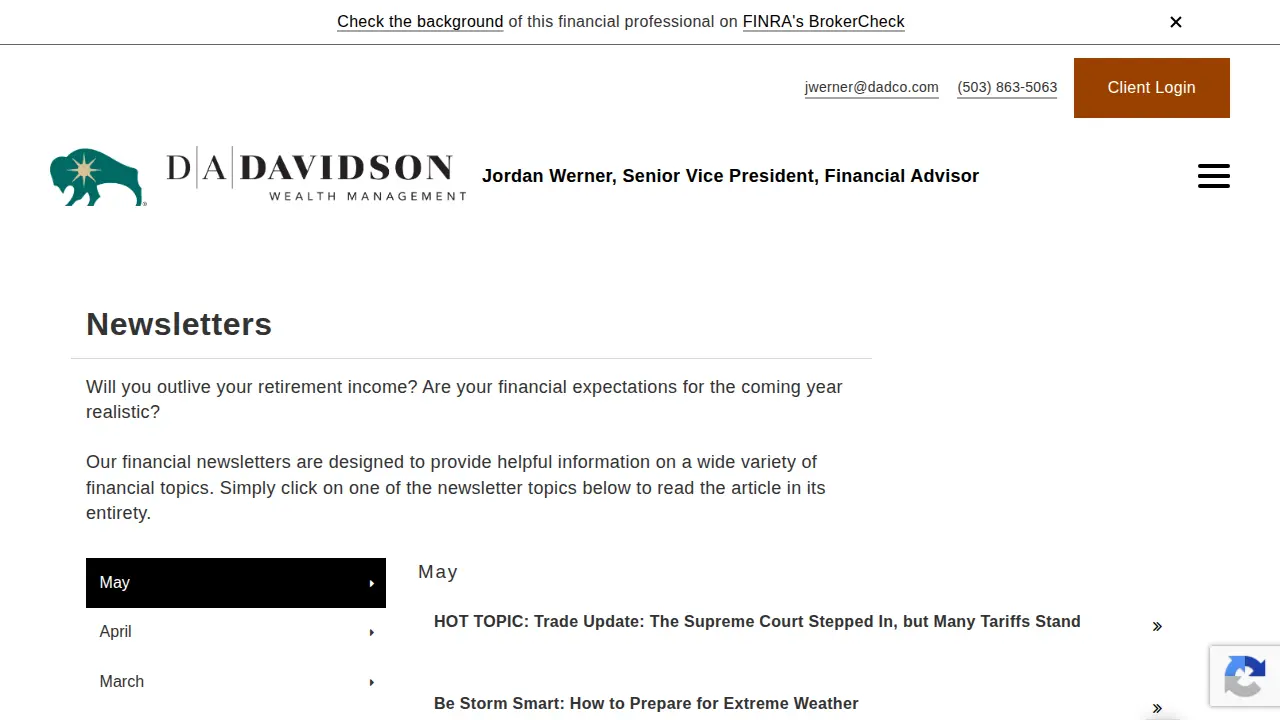 Jordan Werner | D.A. Davidson Wealth Management page