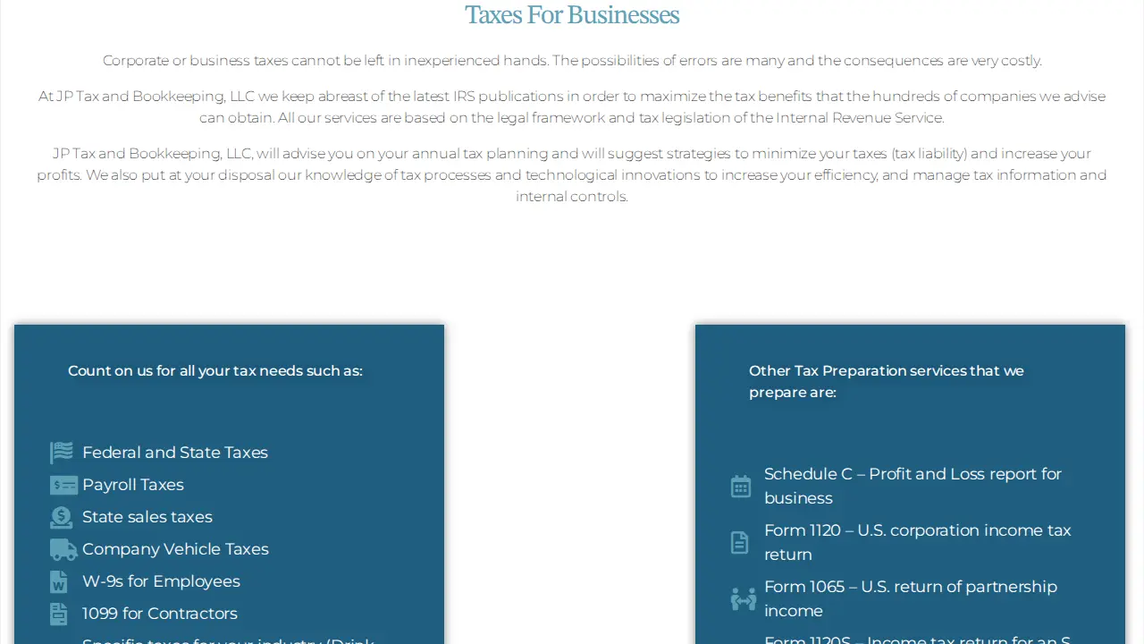 JP Tax and Bookkeeping LLC page