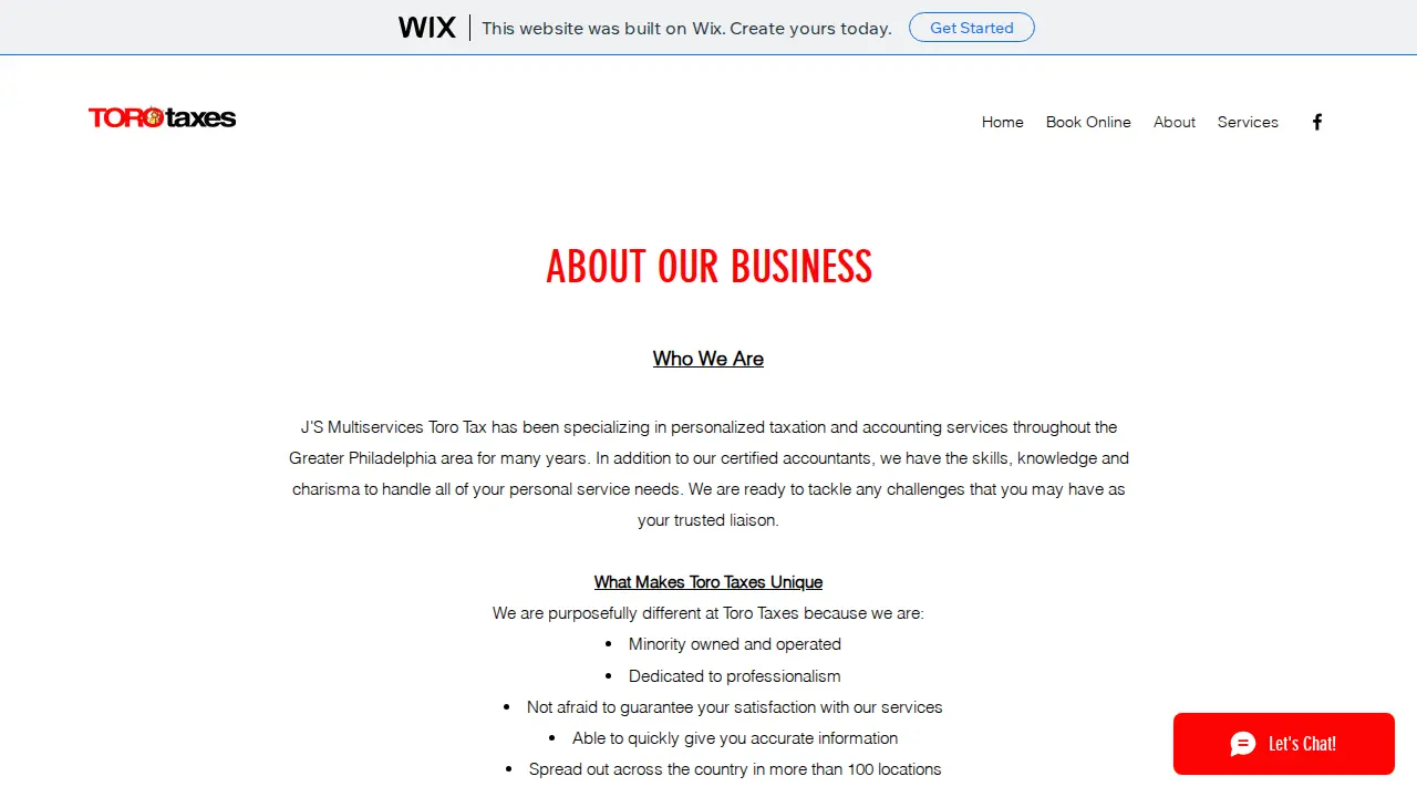 J's Multiservices Toro Taxes page