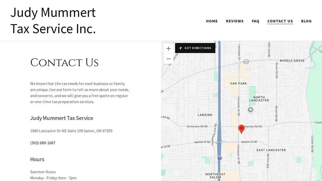 Judy Mummert Tax Service page
