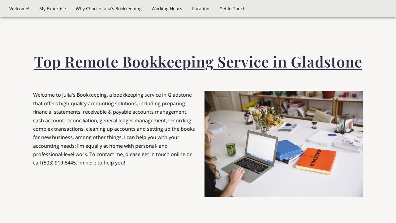 Julia’s Bookkeeping page