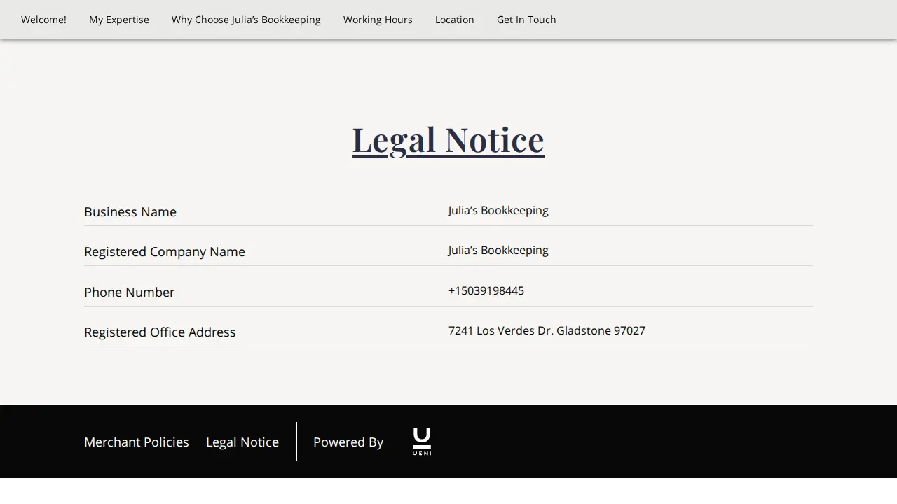 Julia’s Bookkeeping page