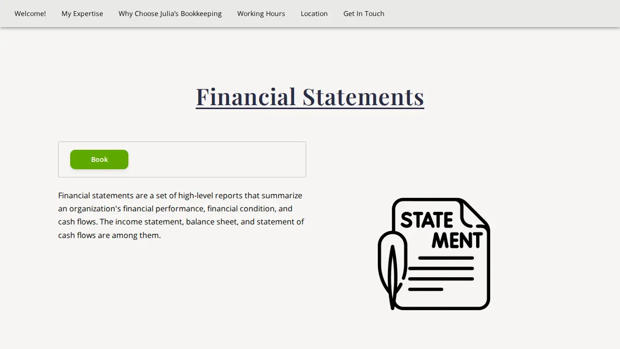 Julia’s Bookkeeping page