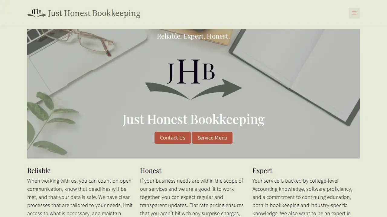 Just Honest Bookkeeping website