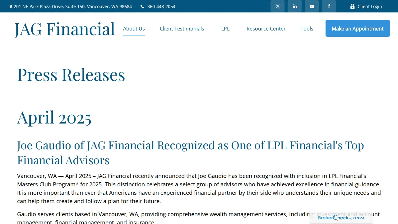 JAG Financial page