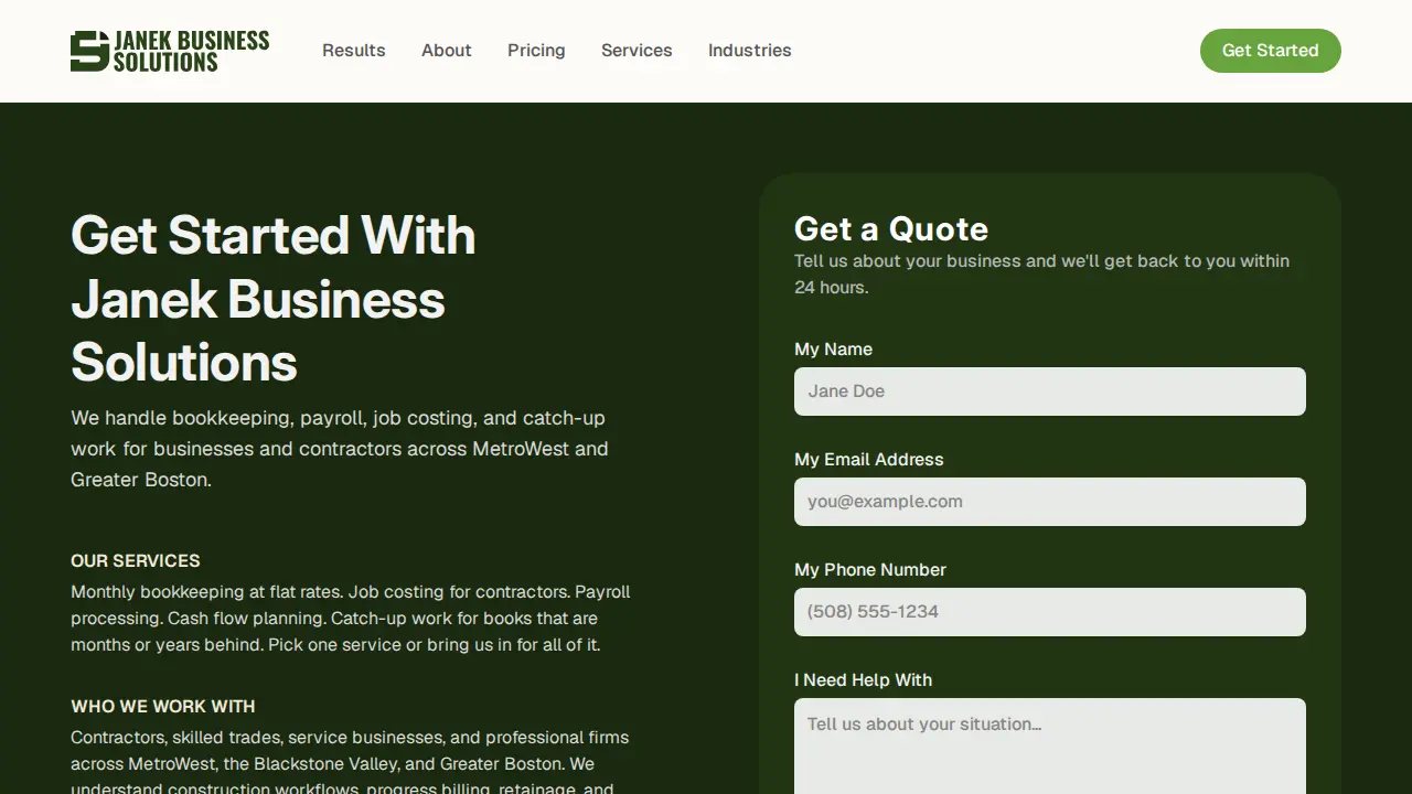 Janek Business Solutions page