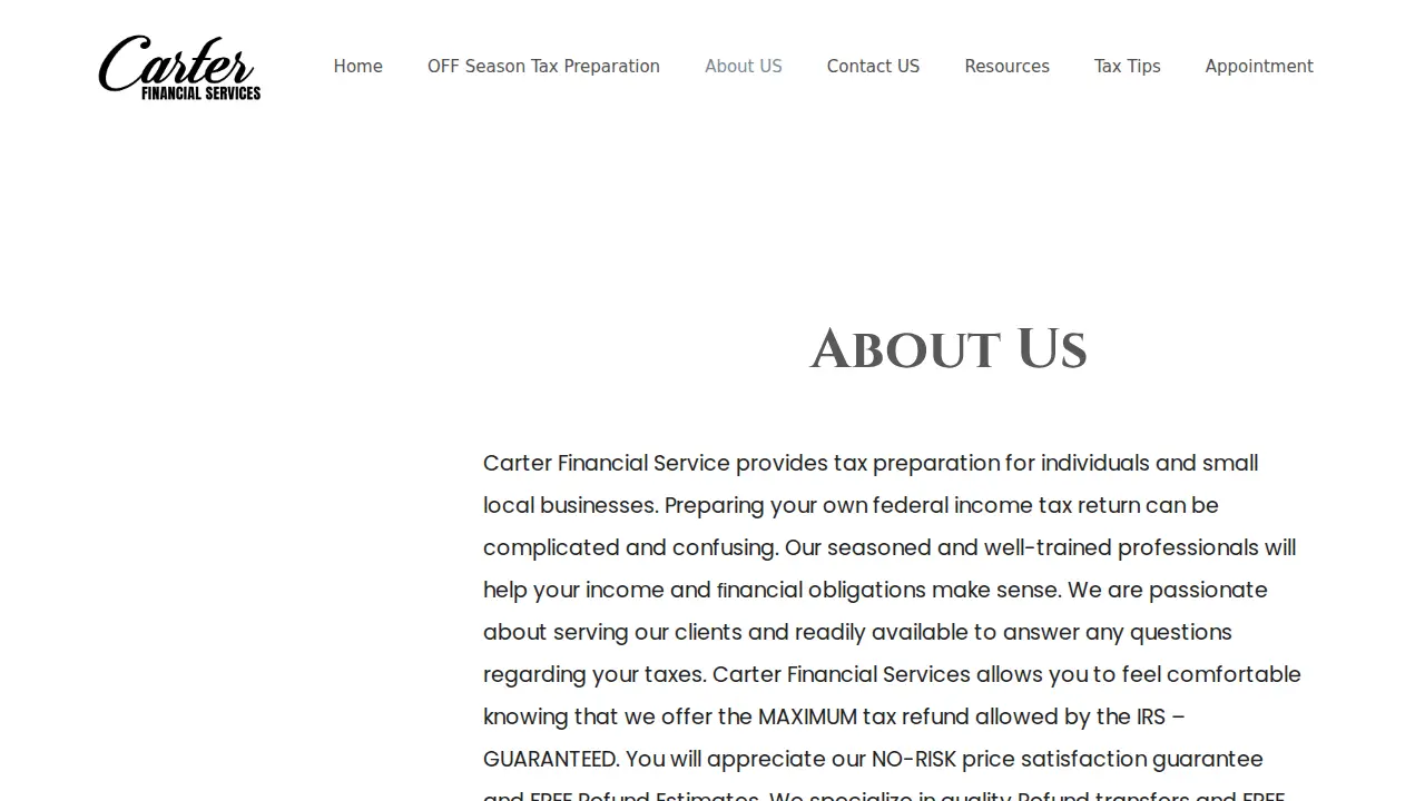Carter Financial Services page