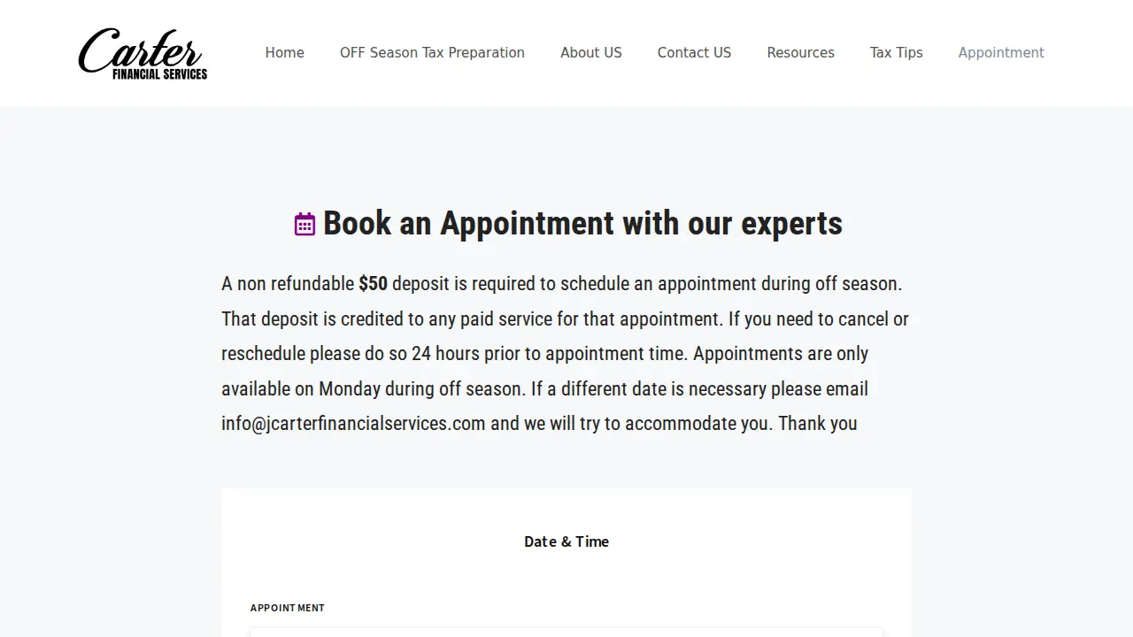 Carter Financial Services page