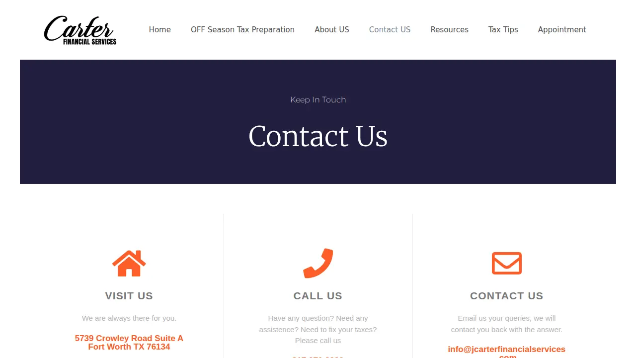 Carter Financial Services page